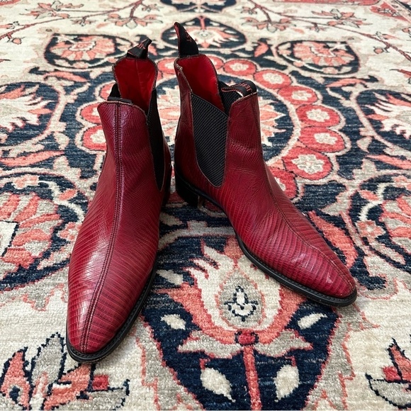 Jeffrey West Sylvian Cuban Boots In Red Alligator - Picture 1 of 10